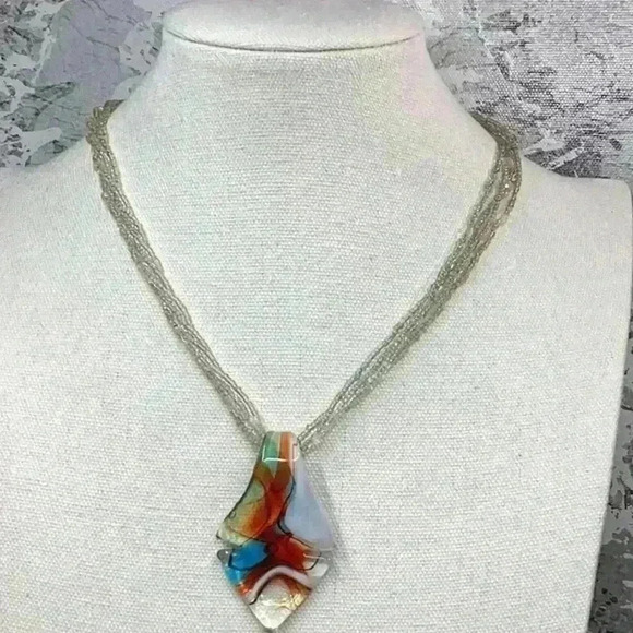 Glass Pendant Glass Seedbead Necklace - Picture 1 of 4